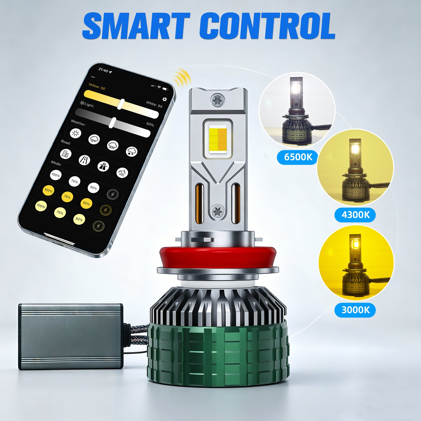 M88 LED Headlight Bulbs - Smart Driver Three Colors